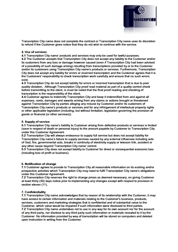 Transcription City Terms and Conditions 2 Transcription Services Terms and Conditions 2