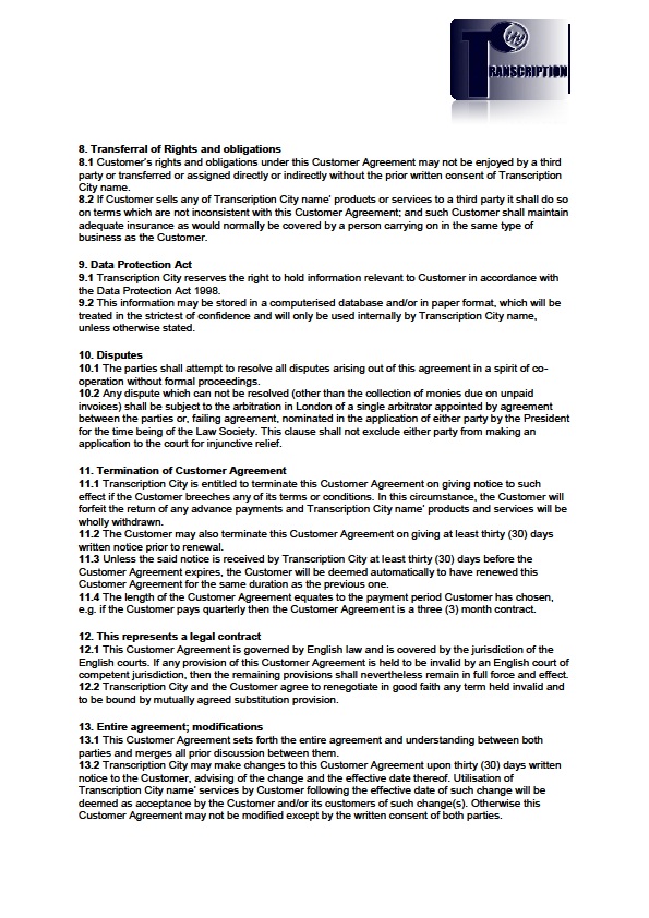 Transcription City Terms and Conditions 3 Transcription Services Terms and Conditions 3