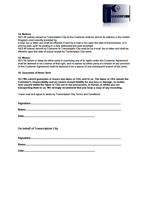 Transcription City Terms and Conditions 4 Transcription Services Terms and Conditions 4